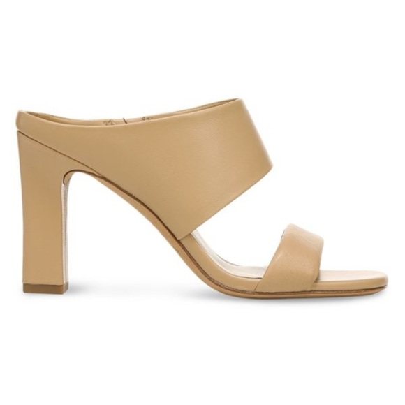 VINCE Quinn Leather Sandals Tan Nude Block Heels Shoes Size 7.5 7 1/2 Designer - Picture 2 of 14